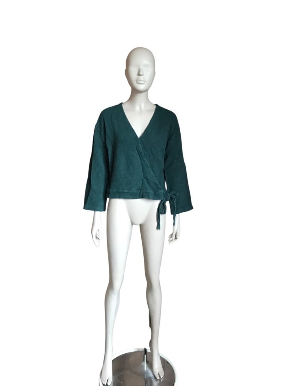 Madewell Texture & Thread Green Faux Wrap Top